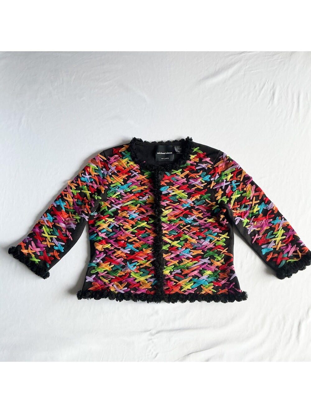 Michael Simon New York Multicolor Cross Stitch Cardigan Sweater Size Small
